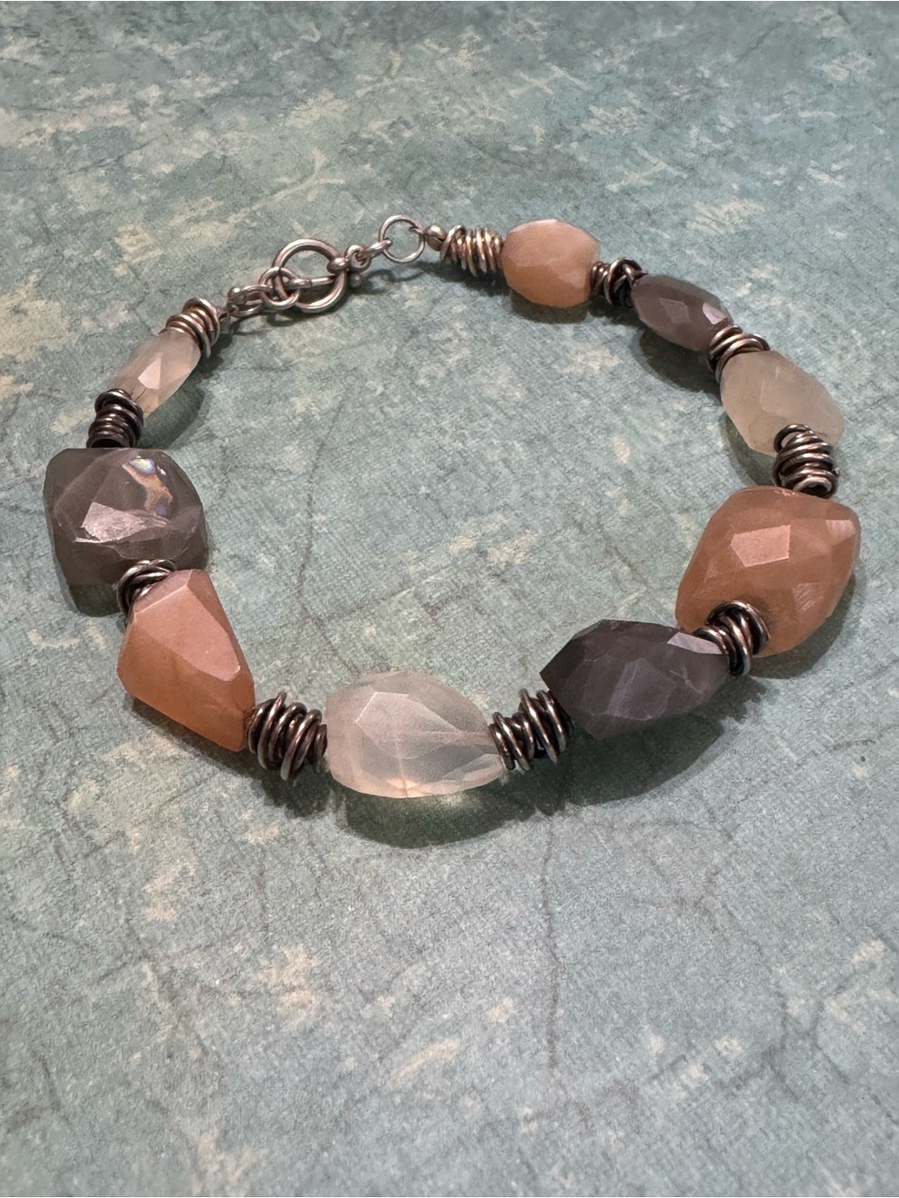 HANDMADE STERLING SILVER AND MULTI MOONSTONE BRACELET